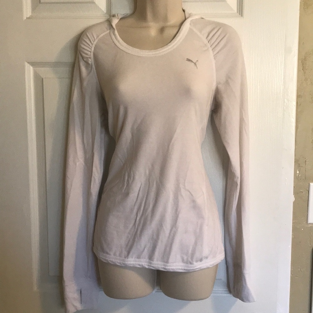 white long sleeve hooded shirt size L